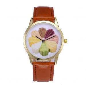 Color&eacute; Sweet Mirror Belt Watch Unisexe Alliage Quartz Montre-Bracelet Simple Montre Marron - Neuf