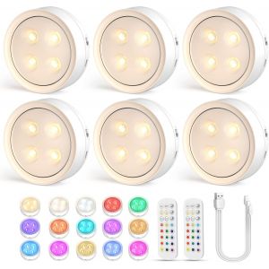 Ulteronixshop-Lampe Led Rechargeable Cuisine Sans Fil Lumiere Sous Meuble Placard Eclairage Spot Led Avec Telecommande Usb Pile Armoire Light 12 Color Dimmable &Eacute;clairage Sp&eacute;cial Lumi&egrave;re (6pcs Blanc) - Neuf
