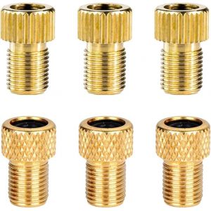 Kal-6x Adaptateurs De Valve Presta Vers Schrader En Cuivre Dore Permet Le Gonflage Des Pneus Avec Une Pompe Pour Vélos Vtt(Or 6 Pièces, 3 Verticales + 3 Maillées),Embout Pompe Velo - Neuf