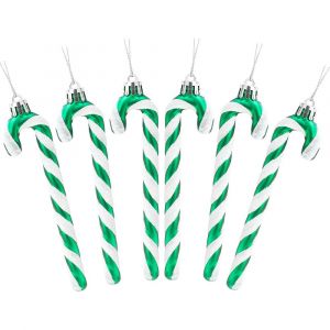 Décoration de sapin de Noël en forme de canne à sucre pailletée (6-13 cm) (vert et blanc) - Neuf