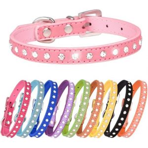 Collier En Daim Élégant Et Étincelant En Daim Avec 1 Rangée De Strass Pour Petit Animal De Compagnie,Chat,Chien,Chiot,Taille S,Bleu Foncé - Neuf