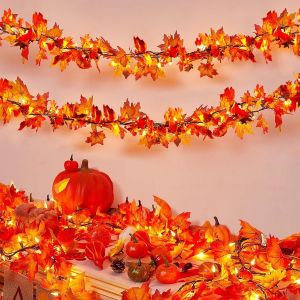 Jgd-Guirlande Lumineuse Feuilles D'&eacute;rable D'automne, 2,2 + 0,8 M, 31 Lumi&egrave;res, D&eacute;coration D'halloween Avec Prise, D&eacute;coration D'int&eacute;rieur Et D'ext&eacute;rieur, Pour Thanksgiving, Halloween, F&ecirc;te - Neuf
