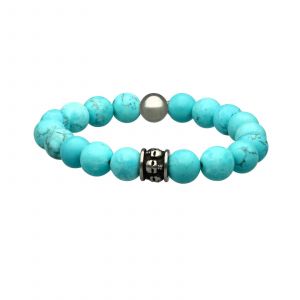 Bracelet Grosses Perles Turquoise Pierres Naturelles T&ecirc;te De Mort - Neuf