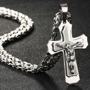 Bible Couleur Argent Jésus Croix Pendentifs En Acier Inoxydable Colliers Byzantin Longue Chaîne Collier Pour Hommes Bijoux Colar Collier - Neuf