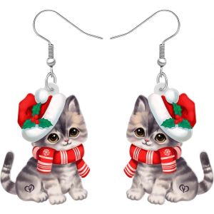 Kal-Boucles D'oreilles Pendantes En Acrylique Chat Mignon Animaux De Compagnie De Noël Pour Femmes Filles Bijoux Anime Kitten Cadeaux Pour Les Amoureux Des Chats - Neuf