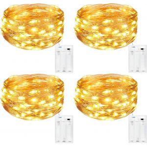 [Lot De 4], Mini Guirlande Led A Pile 5M 50 Leds Int&eacute;rieur Et Ext&eacute;rieur D&eacute;coration Lumi&egrave;re Pour Chambre No&euml;l Mariage Soir&eacute;e Maison Jardin (Blanc Chaud) - Neuf