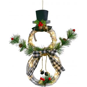40,6 cm Couronne de No&euml;l Bonhomme de Neige, Iluminer Bonhomme de Neige de Couronne de Noel de la Porte de la D&eacute;coration avec Chapeau et N?ud en Forme de No&euml;l Bonhomme de Neige D&eacute;coratifs Couronne - Neuf