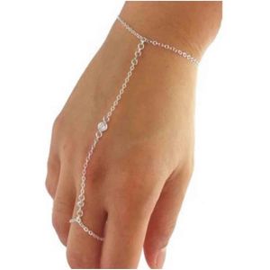 Eryi-Bracelet De Doigt En Cristal Boho Bague En Argent Bracelet Poignet Bracelet Esclave Vintage Bague Minimaliste Chaîne Bracelet Chaîne À Main Bijoux Pour Femmes Et Filles (Argent) - Neuf