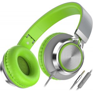ERYI-Casque Audio, C8 Casque Audio Écouteurs Stéréo Supra-Aural Pliable Microphone Et Contrôle Du Volume Pr Smartphone Pc (Gris/Vert) - Neuf