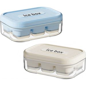 Tianyi-2 Pièces Moule À Glaçon Bacs À Glaçons Avec Couvercle Glçons Carrés Compartiments Bac À Glaçons En Silicone Pour Cocktails Whisky Vin Fruits Purées De Fruits Glaces Bleu Crème - Neuf