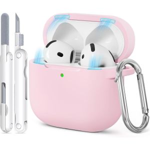 LORANKA-Coque pour AirPods 4 (2024), coque de protection en silicone souple, couvercle magn&eacute;tique avec kit de nettoyage et porte-cl&eacute;s &iquest; [Prise en charge du chargement sans fil] &iquest; Rose clair - Neuf