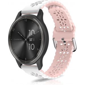 Kal-20mm Bracelet Pour Garmin Vivoactive 6/5 /Garmin Forerunner 165/Forerunner 165 Music, Soft Silicone Respirant Sangle Bracelet Blanc Rose - Neuf