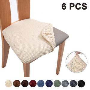 Lot De 6 Housses De Siège Extensibles En Jacquard, Coussin Amovible (Beige) - Neuf