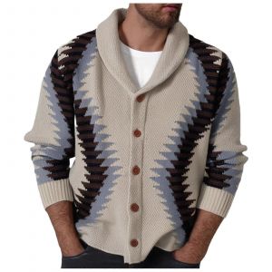 Veste D'hiver Pour Hommes Cardigan Col Ch&acirc;le Manches Longues Bouton Vers Le Bas, Le Pull Cable Knit Jumper Kaki L - Neuf