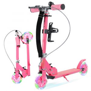 Trottinette Enfant Led Roues Pu Clignotantes Hauteur R&eacute;glable Pliable Pour Enfants Et Adolescents 3-12 Ans Porteur 100 Kg Rose Syst&egrave;me De Pliage En 3 Secondes - Neuf