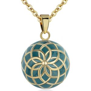 Pregnancy Bola With Chain Necklace For Pregnant Women With Music Chime Bell Flower Of Life Pendant For Mum To Be - 2 Chains - Neuf