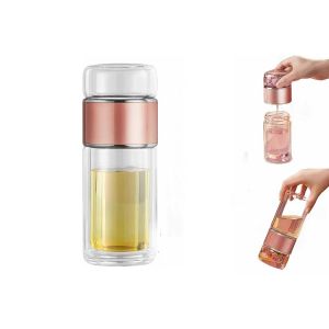 Bouteille infuseur &agrave; th&eacute; double paroi de 420 ml avec filtre en acier inoxydable pour boissons chaudes et froides - Neuf