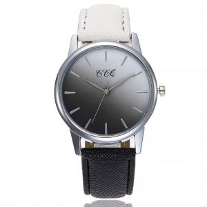 Montre-Bracelet A Quartz Bicolore Ccq Fashion En Cuir Pu Pour Homme Et Femme (Blanc Et Noir) - Neuf