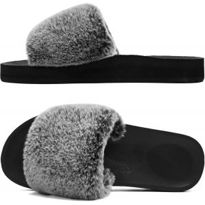 Kalanka-Chaussons Femme Fourrure Pantoufles Peluche Claquette Femme Pantoufles Maison Sandal Bout Ouvert -Orthopédique-Antidérapant-Lavable - Neuf