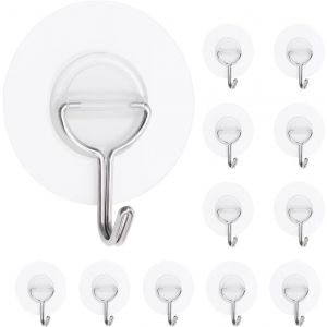 Lot de 12 crochets adh&eacute;sifs transparents pour salle de bain,cuisine,plafond,sans per&ccedil;age,magiques - Neuf