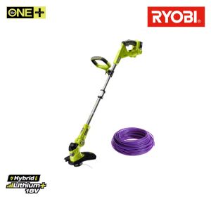 Pack RYOBI coupe bordures hybride 18V One+ - 1 batterie 2.5Ah LithiumPlus - 1 chargeur rapide - bobine fil rond 15m diam&egrave;tre 1.6mm violet universel - Neuf