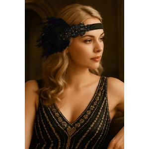 Kalanka-Gatsby Bandeau Cristal 1920s Plume Flapper Accessoires Charleston Ann&eacute;e 20 Vintage Partie &Agrave; Th&egrave;me Noir - Neuf