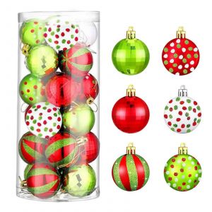 24 Pcs De Boules De No&euml;l De 1,97 Pouces Scintillant En Plastique Accroch&eacute; Des D&eacute;corations De Chaux Boules Tourbillon De La Canne De Bonbons Incassable Accroch&eacute; Des D&eacute;corations Pour - Neuf