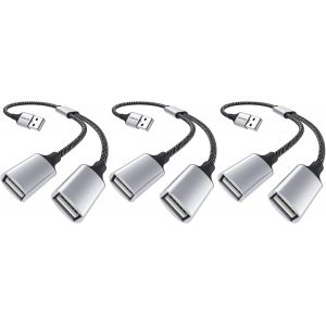 C&acirc;ble USB R&eacute;partiteur, C&acirc;ble Y R&eacute;partiteur Double USB 2.0, Adaptateur 1 M&acirc;le vers 2 Femelle Extension Charge Donn&eacute;es HUB Doubleur pour C&acirc;ble de Charge, Disque Flash, Souris - Neuf