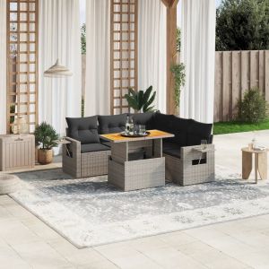 Prolenta Premium - Salon De Jardin 6 Pcs Avec Coussins Gris R&eacute;sine Tress&eacute;e - Neuf