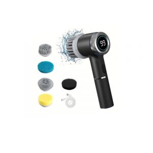 Brosse rotative &eacute;lectrique sans fil avec 5 t&ecirc;tes de brosse et vitesses r&eacute;glables - Neuf