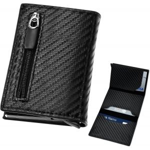 NSIECD-Porte Carte Anti Piratage Homme, Porte Monnaie Homme Cuir 9.5x7x2 cm, Portefeuille Anti RFID avec 3 Compartiments, Pochette Carte Bancaire Noire, pour Cadeau F&ecirc;te des P&egrave;res Anniversaires - Neuf