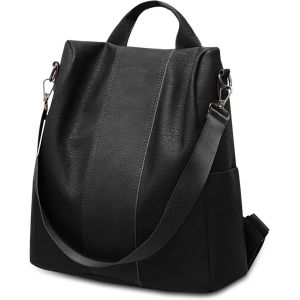 Grand sac &agrave; dos &eacute;tanche antivol pour femme avec fermeture &eacute;clair,sac &agrave; dos de voyage tendance en cuir synth&eacute;tique multi-poches avec bandouli&egrave;re r&eacute;glable - Neuf