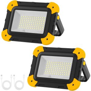 Projecteur Led Rechargeable, Projecteur Led Chantier Portable 5 Modes, Lampe De Chantier Rechargeable &Eacute;tanche Ip65 Pour Camping Chantier Garage Atelier Urgence - Neuf