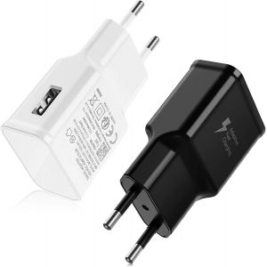 JGD-Chargeur Rapide 15W 2 en 1, Bloc Mural USB pour Samsung Galaxy S23/S22/A80/A54 Adaptateur Secteur pour T&eacute;l&eacute;phone/Tablette - Noir(Noir+Blanc) - Neuf