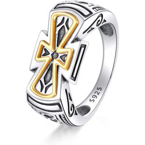 Asas-Bague En Forme De Croix Pour Homme En Argent Sterling S925-N?ud Celtique-Vintage-Cadeau-Taille 19 - Neuf