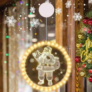 Kal-Guirlande Lumières Fenêtre Noël Avec 36 Leds, Père Noël Blanc Chaud Rideaux Lumineux De Noel Suspension 3d Illumination Noel Par Piles Pour L'intérieur Et L'extérieur Decoration Noel Fenetre - Neuf