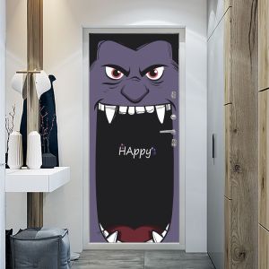 Halloween Drôle de Bouche 3D Porte des Autocollants, 30 x 79 Pouces Réaliste Drôle de Bouche Porte papier Peint Autocollant pour la Décoration d'Halloween, Amovible Partie de la Décoration de la Maison - Neuf