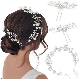 Kalvd-Lot De 3 Accessoires De Cheveux De Mariée,Diadème,Épingles À Cheveux Avec Perles,Bandeaux,Pour Mariée,Demoiselles D'honneur Et Bal De Fin D'année - Neuf