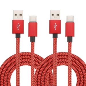 Sjzg-Lot De 2 C&acirc;bles De Charge Tress&eacute;s Usb De Type C, 2,4 A De Type C Vers Usb A, Pour Tablette, T&eacute;l&eacute;phone, Lampe De Bureau Led, Drone, Rouge - Neuf
