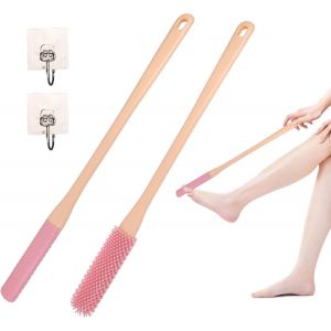 2 Pièces Brosse Pieds Silicone Brosse Nettoles Orteils Brosse Exfoliante Pieds pour Douche avec Long Manche pour Seniors (rose) - Neuf
