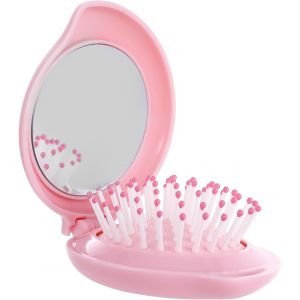 Hair Brush With Mirror Mini Folding Hairbrush For Handbag Travel Mirror Compact Round Hair Comb Portable Pocket Hair Brush For Women (Pink) - Neuf