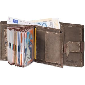 Portefeuille Super-Compact Avec Xxl Poches De Carte De Cr&eacute;dit Pour 18 Cartes En Cuir De Buffle Naturel - Neuf