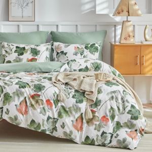Microfibre Bed Linen 180 3-Piece Set With 1 Duvet Cover 240 X 260 Cm And 2 Pillowcases 65 X 65 Cm Watercolour Maple Green - Neuf