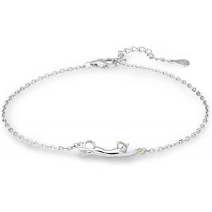 Bracelet Chat Argent Sterling 925 Réglable Bracelet Bicolore Ludique Bijoux Femme Cadeau Pour L'amour Des Animaux - Neuf