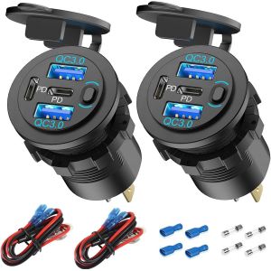 2 Paquets 78W 4 Port Prise Usb 12V Chargeur De Voiture, Super Rapide Double Pd3.0 & Qc3.0 Port Usb Multiple Pour Voiture,Remplacement L'Allume-Cigarette U-S-B C Prise 12Volts Pour Marine Bateau Moto - Neuf