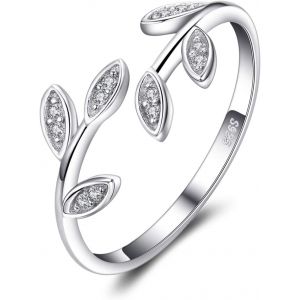 Kgabery-Bague Ouverte R&eacute;glable Zircone Cubique Anneau Femme Argent 925 Plaqu&eacute; Or Jaune Or Rose,Bague De Fian&ccedil;ailles Feuilles D'olivier Bagues Anniversaire Mariage Promise Alliance,Bijoux Femme - Neuf