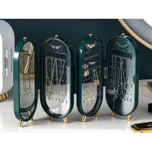 Bo&icirc;te &Agrave; Bijoux Avec Miroir Et Porte-Boucles D'oreilles - Verte - Neuf