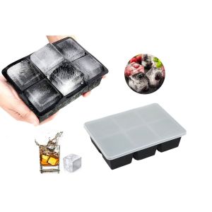 Moule &Agrave; Gla&ccedil;ons En Silicone Noir, 6 Compartiments Carr&eacute;s - Neuf