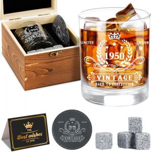Ensemble De Verres À Whisky Vintage 1950 Pour Homme-Boîte En Bois-Pierres À Whisky-Dessous De Verre-Carte De V?Ux-Cadeau D'anniversaire 75 Ans - Neuf