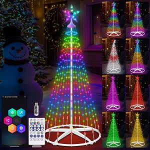 Aiou-Guirlandes Lumineuses Intelligentes Pour Arbre De Noël,1,5 M Musicale Sapin Lumineux Extérieur App Contrôle,Éclairage Pour Jardin Décoration (Rvb Avec Support) - Neuf